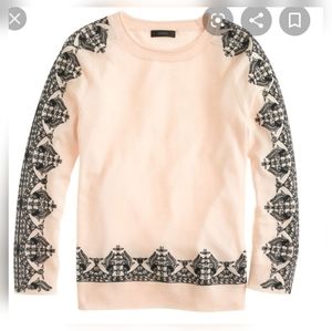 Jcrew Light Pink Merino Wool Tippi Sweater with Embroidery